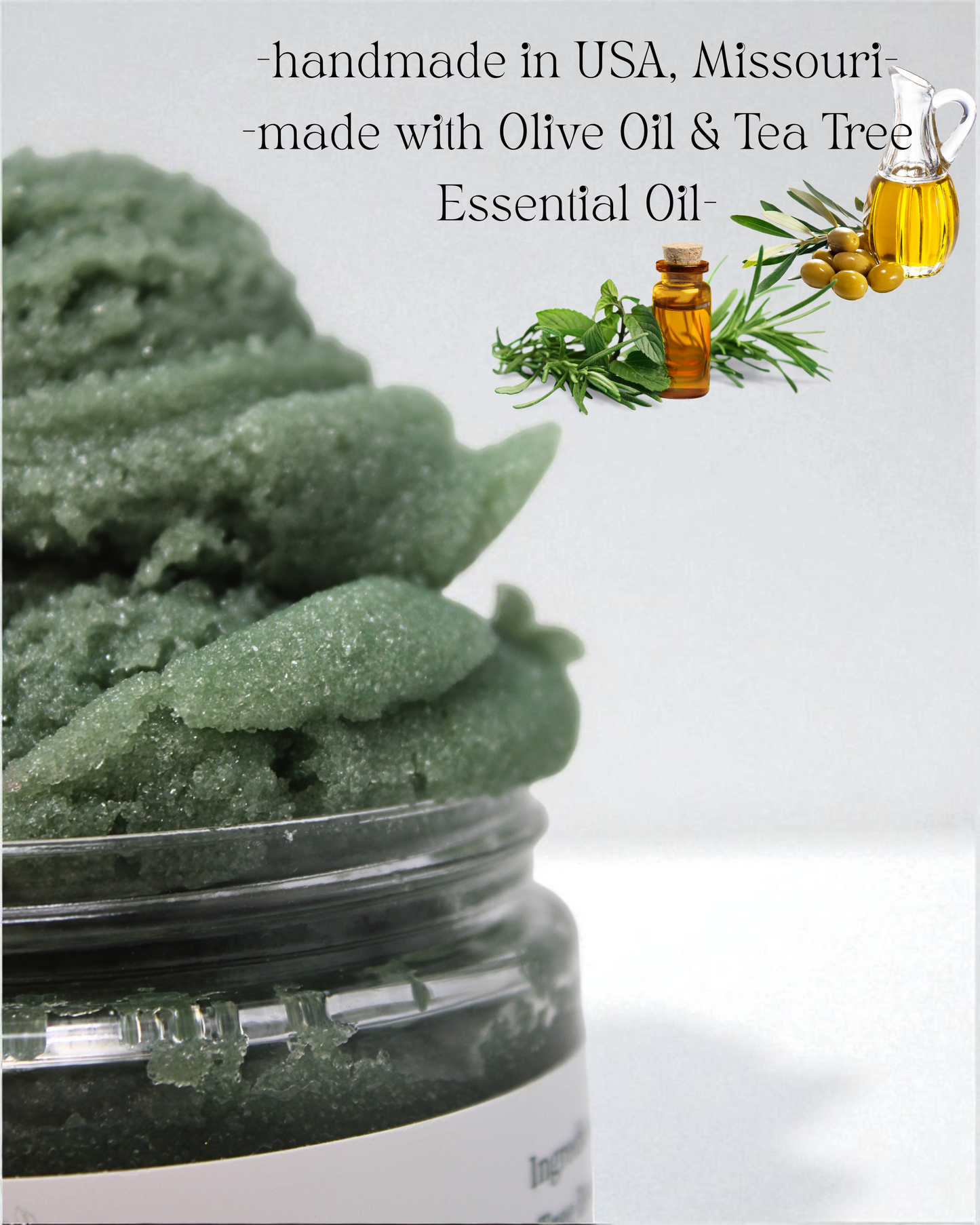 handmade in USA, Missouri, made with olive oil and tea tree essential oil