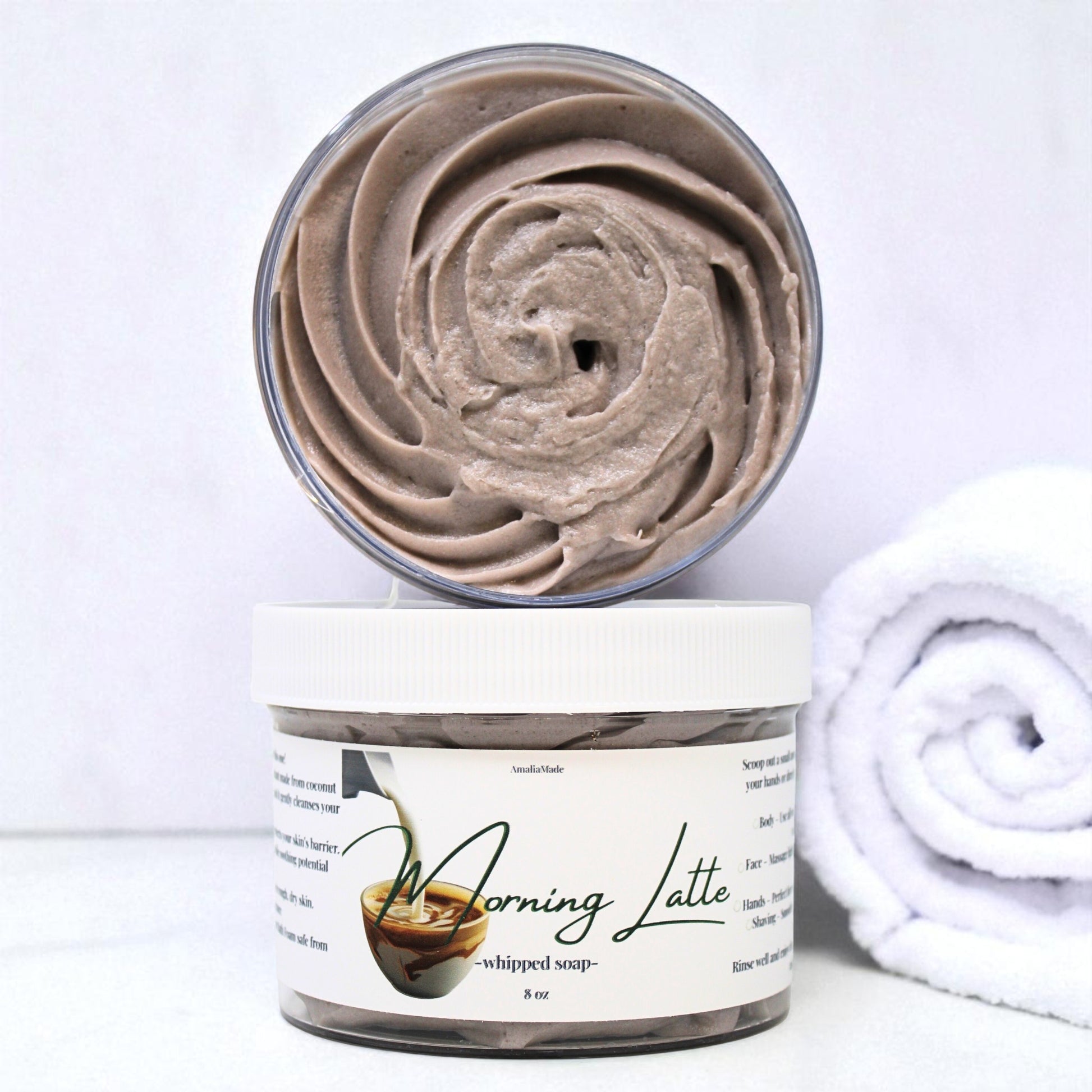 a jar of morning latte whipped soap
