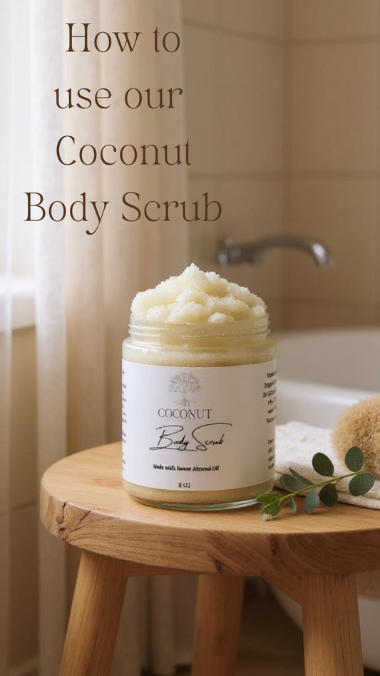 video representation of how to use coconut body scrub in the shower