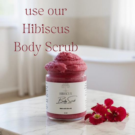 video explaining how to use hibiscus scrub in the shower