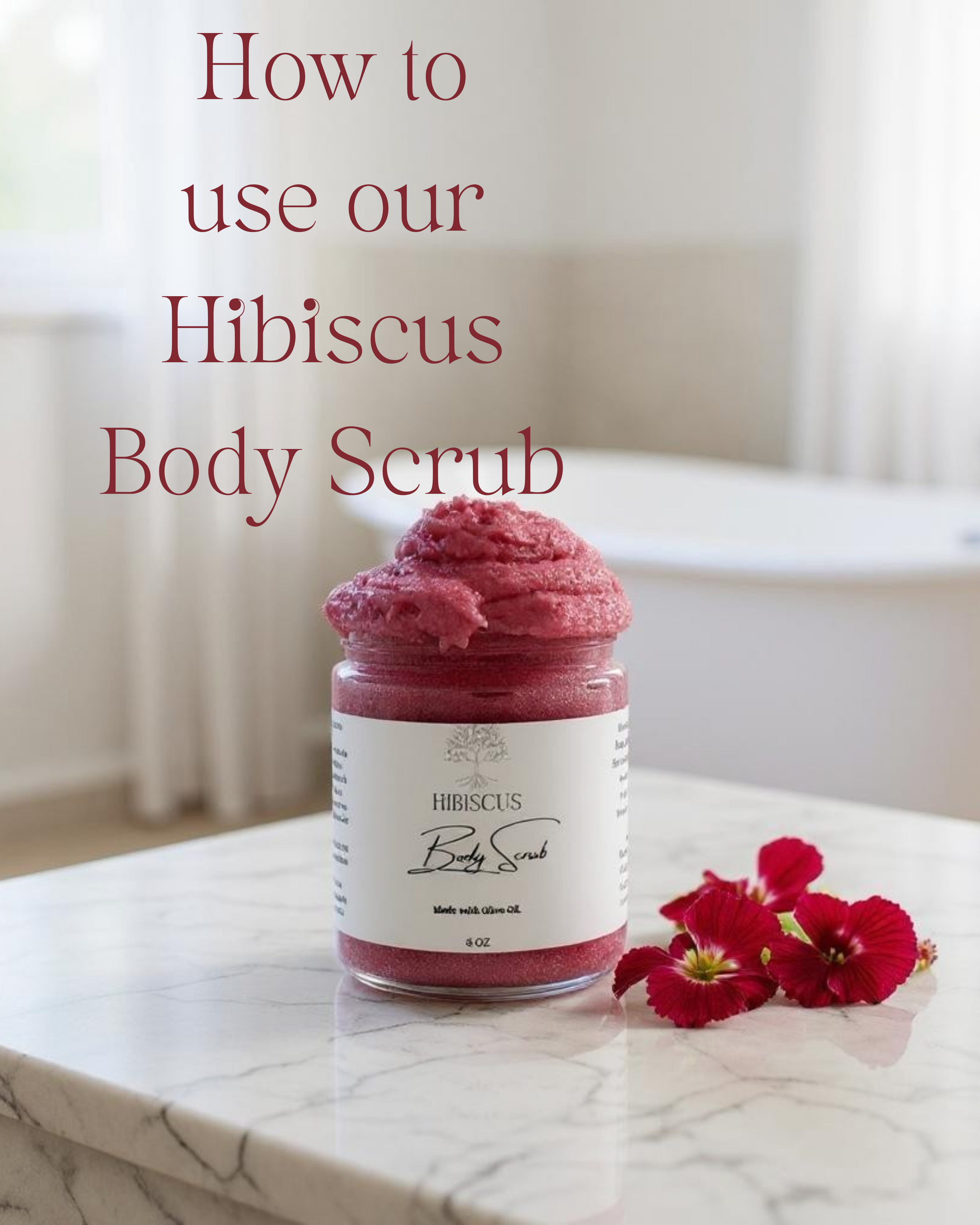 video explaining how to use hibiscus scrub in the shower