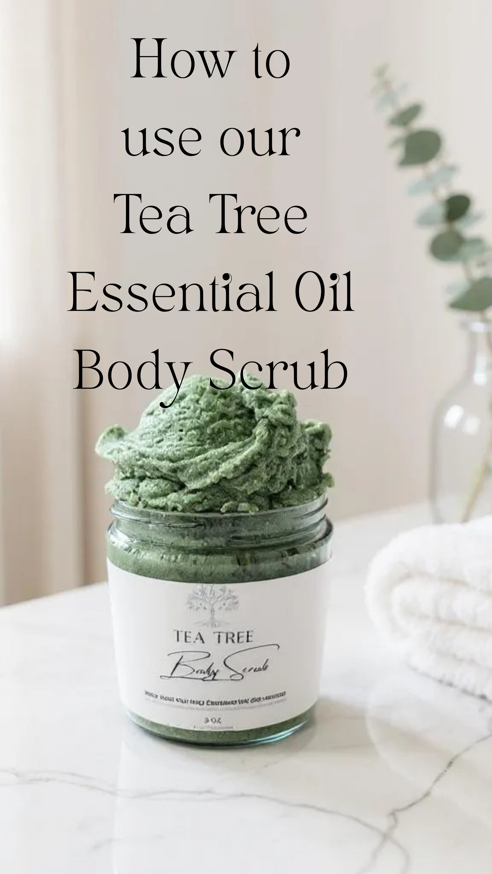 video explaining and showing how to use tea tree essential oil body scrub
the model takes a good amount of scrub and then applies it on her arm, creating a creamy lather, then she rinses it in the shower showing her glowy skin
