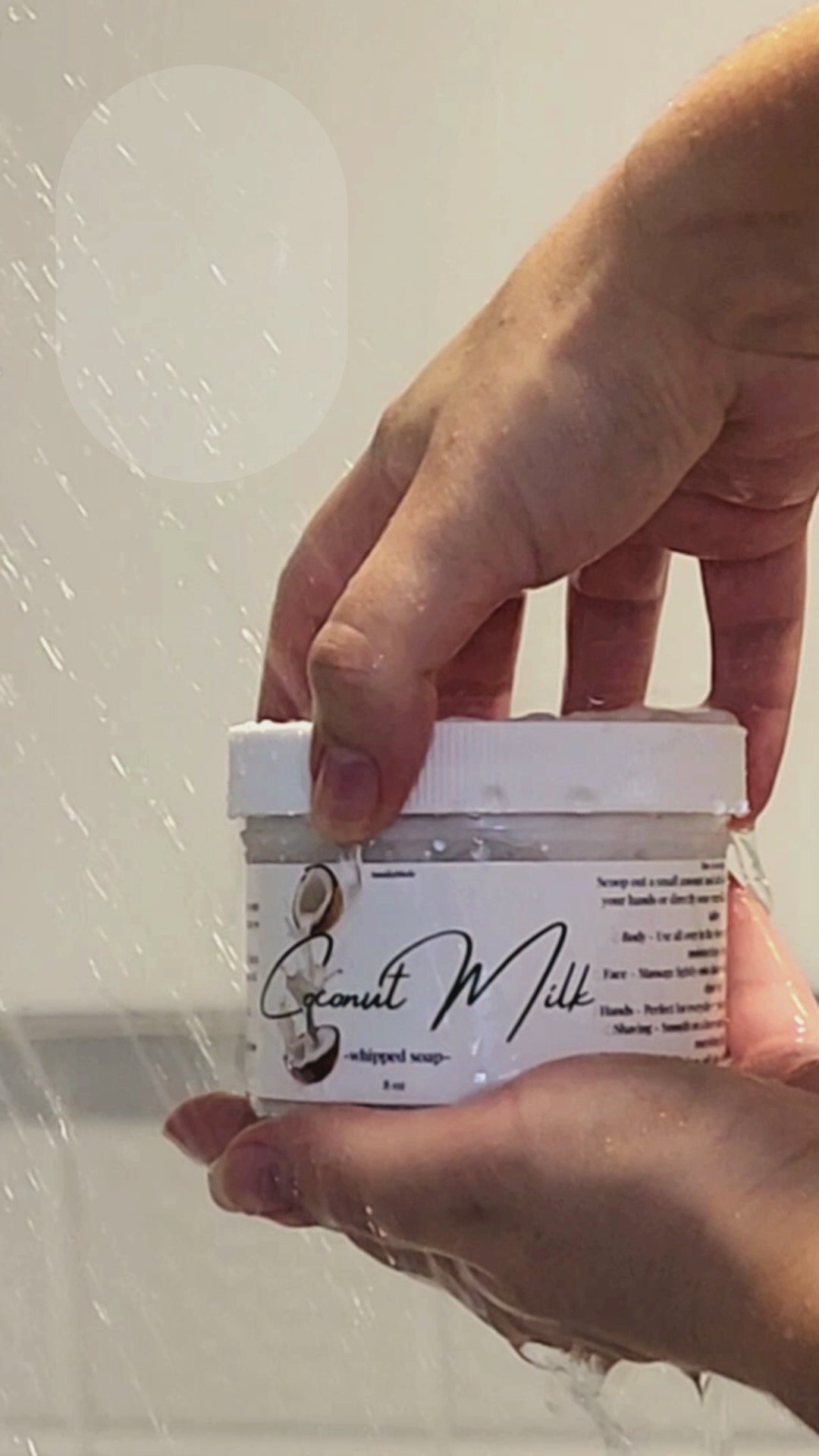 showing how whipped soap can be used which means you can use is for your body, hair and as shaving cream